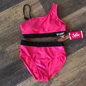 Justice Sport Hot Pink and Black Bikini Set